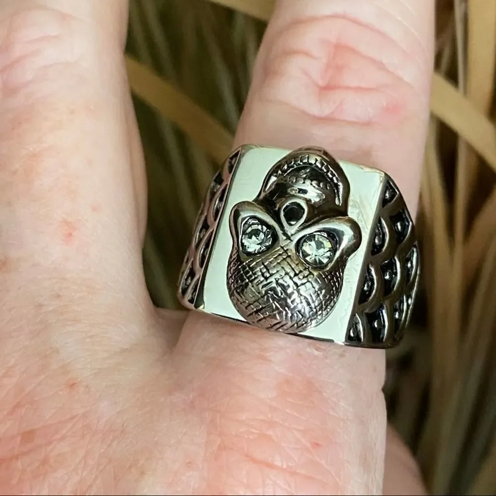 Stainless Steel Skull Crystal Ring Unisex